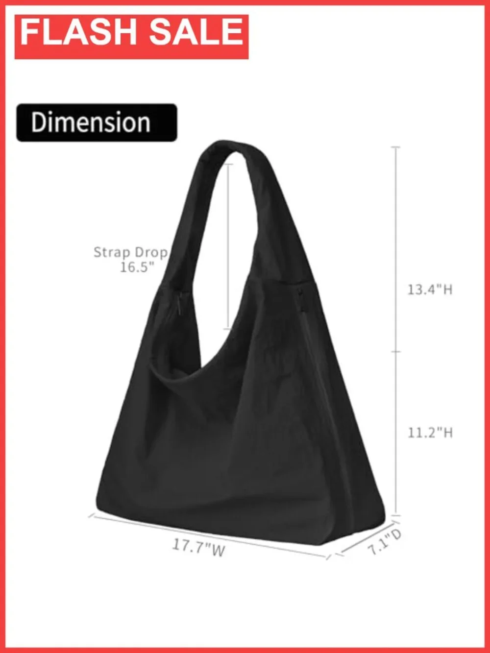 Large Nylon Hobo Shoulder Bag Oversized Tote with Side Pockets